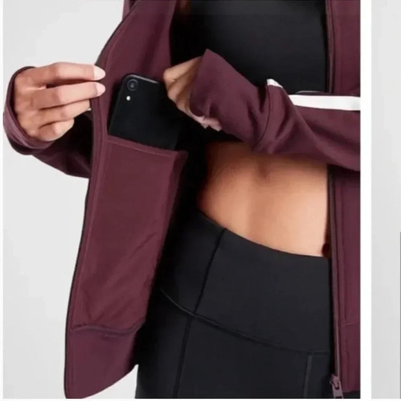 Athleta Circa Track Jacket Lightweight Full Zip Up Striped Red White Size Large - Picture 12 of 12